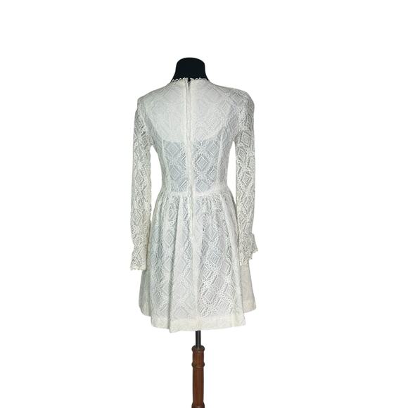 Vintage 70s White Lace Mini Dress Long Sleeve Boho Bridal Cottagecore XS-S - Picture 4 of 7